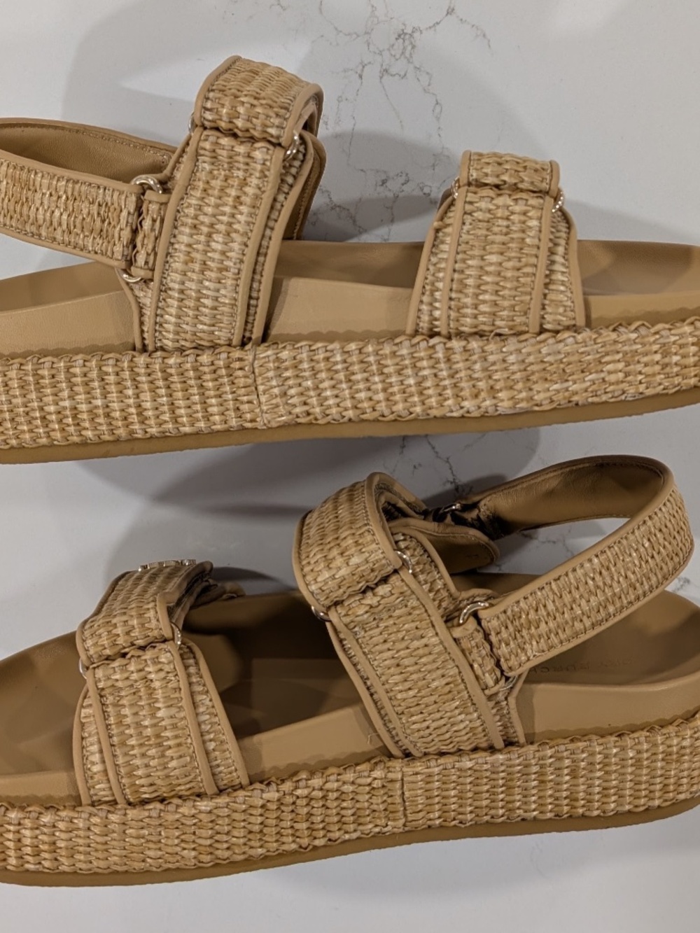 Tory Burch Kira Platform Sport Sandal Natural Raffia Women's 10 NWOB Logo Strapp - Picture 9 of 12